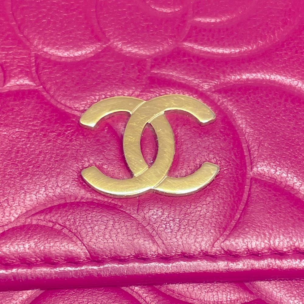 💯 AUTHENTIC CHANEL Camellia half flap lambskin pink wallet on chain - Picture 14 of 15